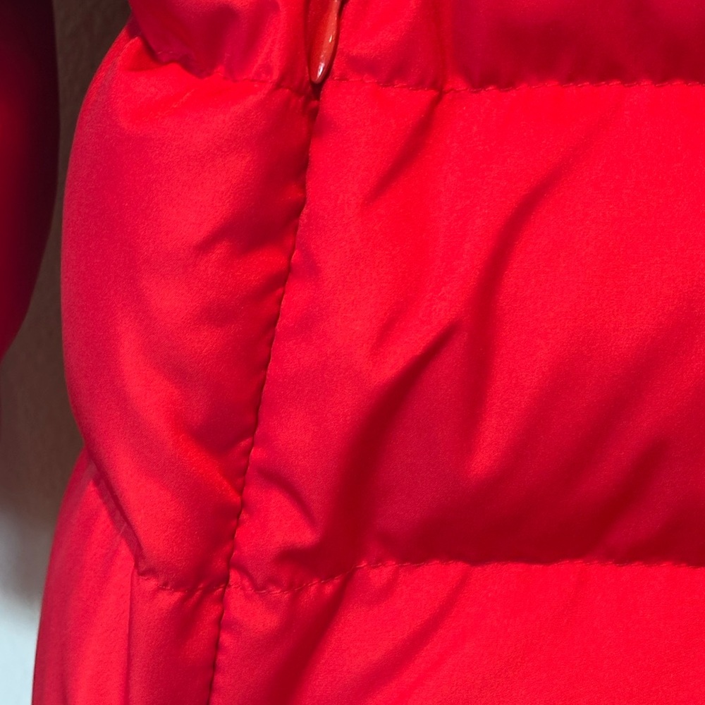 Lands' End Vibrant Red Puffer Coat with Faux Fur Hood Like New! - Picture 4 of 7